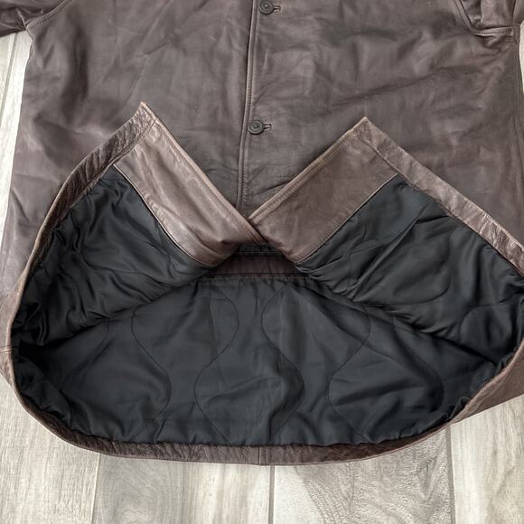 Vintage GAP Jacket Genuine Leather Coat Sz L Brown Lined Heavyweight Button Up - Picture 8 of 11